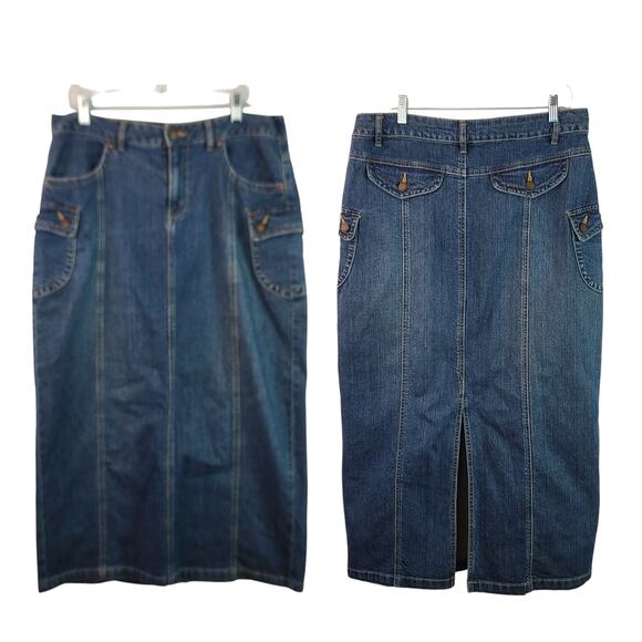Cato Blue Denim Jeans Flap Pocket Vintage Maxi Skirt 12 34 - Picture 1 of 4